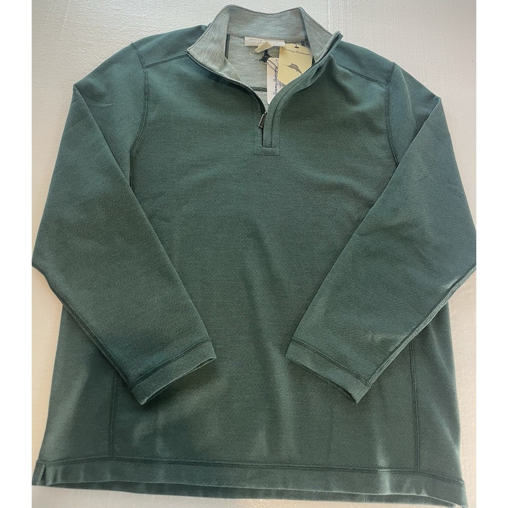 NEW Mens Tommy Bahama Forest Green 1/4 Zip Reversible Sweater Pullover Sz SMALL